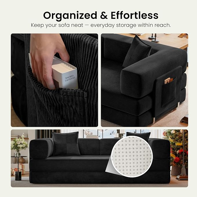 78.8" Convertible Sofa Bed, Corduroy Futon Couch - Image 8