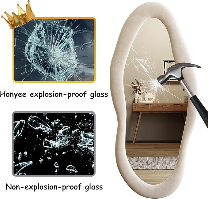Honyee 55" x 24" Wall Mirror, Flannel Wrapped Wooden Frame Wavy Mirror - Image 7