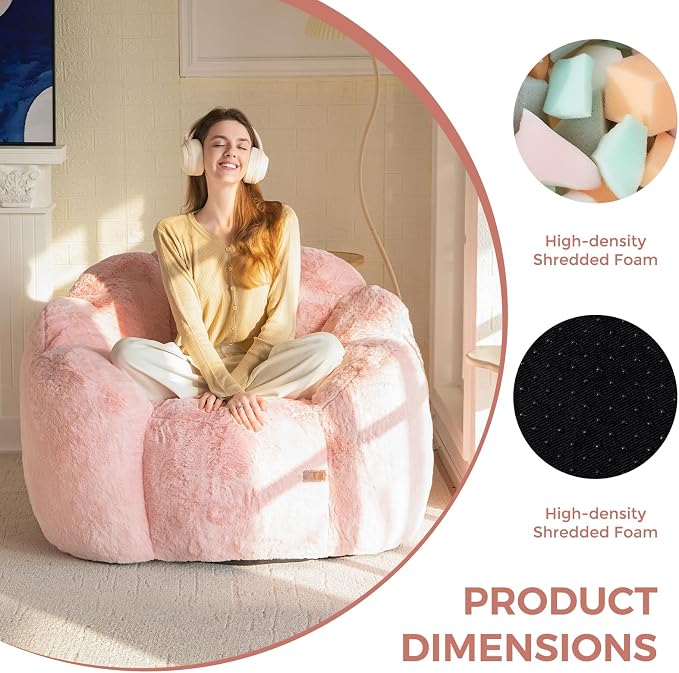 MAXYOYO Bean Bag Chair for Adults, Floral Shaped Bean Bag Sofa, Ultra Soft Faux - Image 7