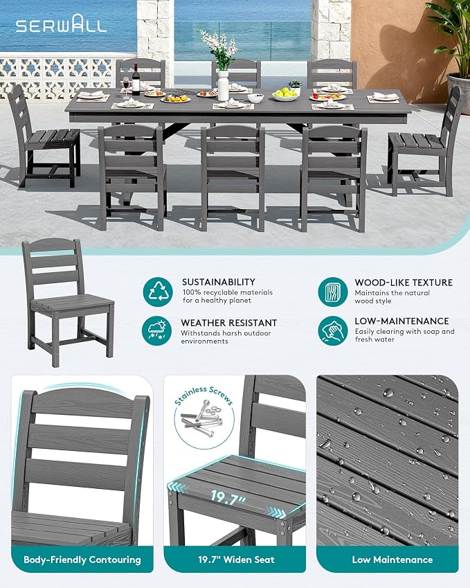 SERWALL Outdoor Armless Dining Chairs Set of 2, All-Weather HDPE Patio Chair - Image 3