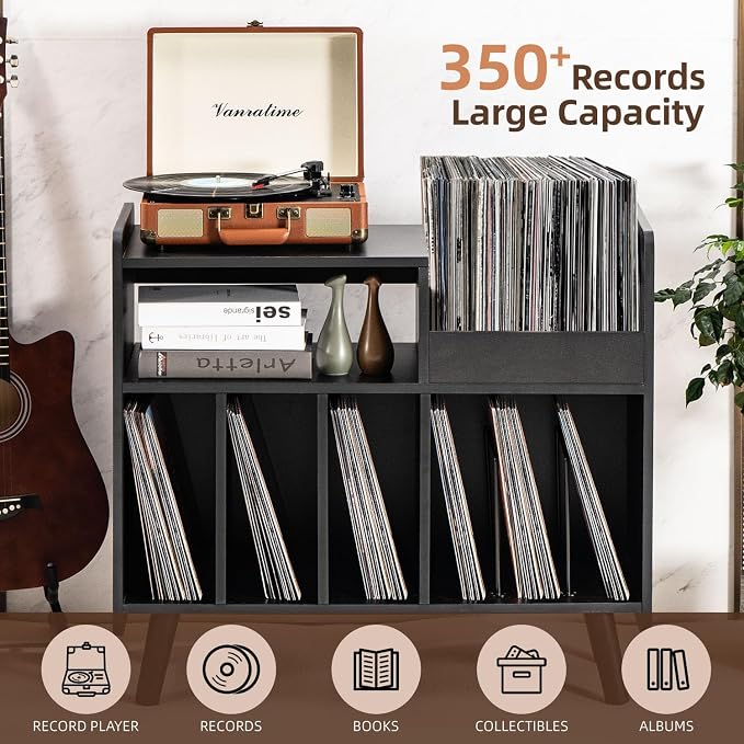 Record Player Stand, Large Record Player Table Cabinet - Image 2