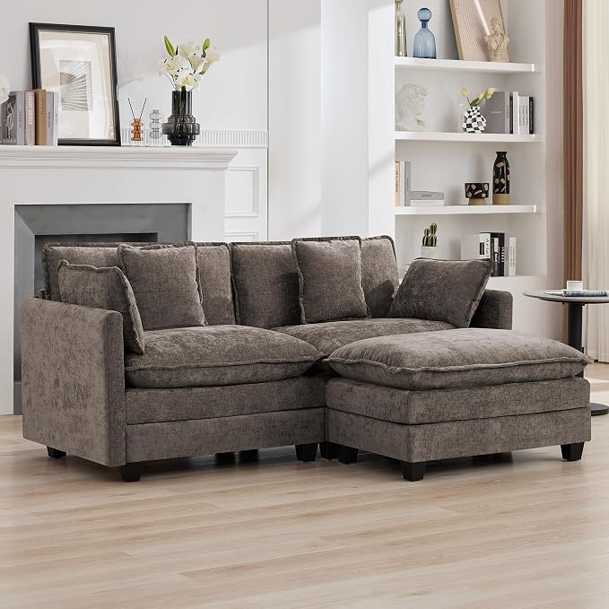 76″ Cloud Deep Seat Loveseat, Upholstered Chenille Modular 2-Seat Sectional - Image 7