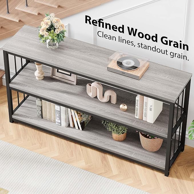 LVB Long Console Table with Storage, Farmhouse Rustic Skinny Entryway Table - Image 8