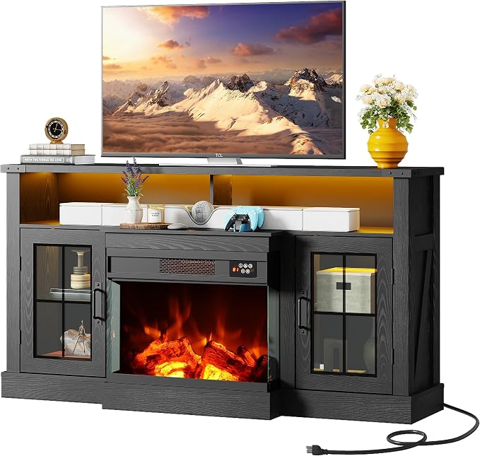 WLIVE 3-Sided Glass Electric Fireplace TV Stand - Image 9
