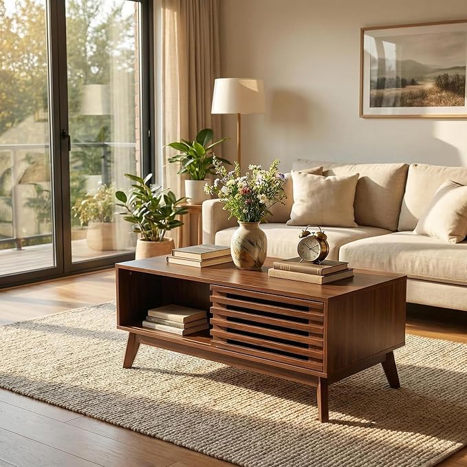 Lift Top Coffee Table with Storage 35 in, Mid Century Modern Living Room Table - Image 2