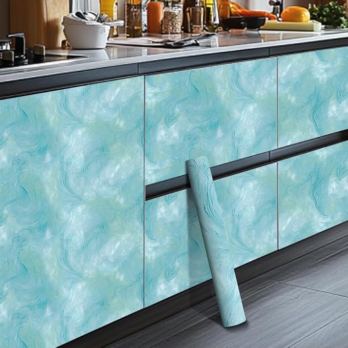 HOMETITUTE Blue Marble Wallpaper Peel and Stick Ocean Style 118.1x17.7 Inches - Image 7