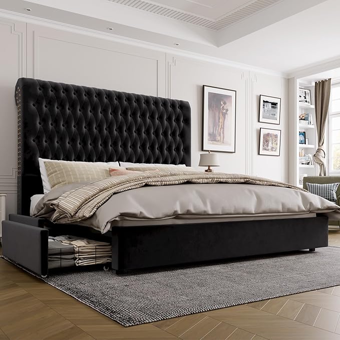 Queen Size Bed Frame 54" Tall Headboard by KeyluvHome