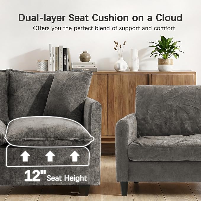 Loveseat Sofa, Comfy Chenille Small Couch - Image 4