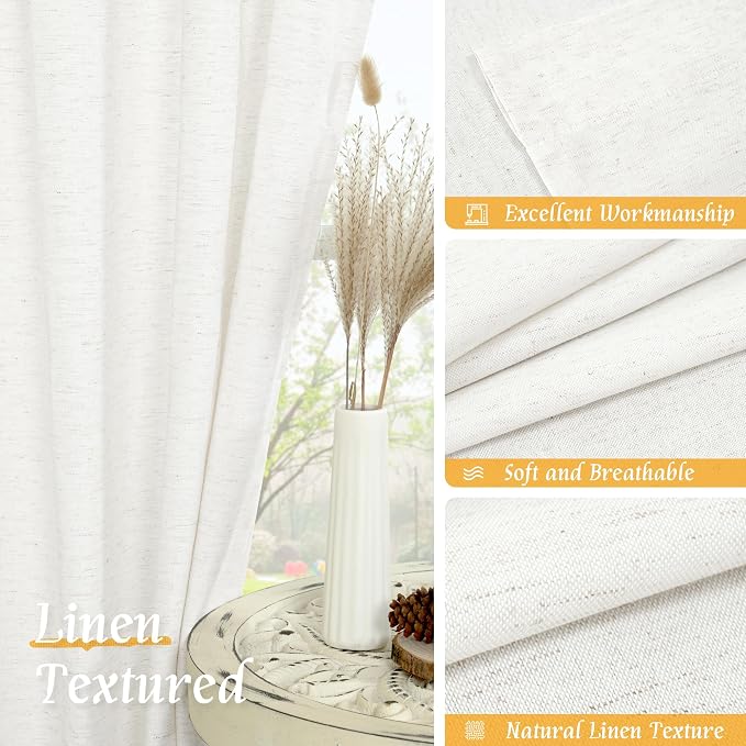 LAMIT Light Filtering 63 inch Length Linen Curtains, Soft Linen Textured Rod - Image 7