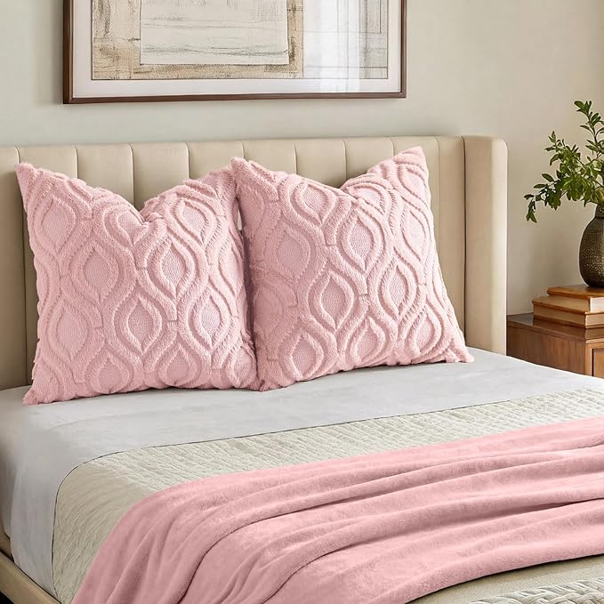 decorUhome Throw Pillow Covers 18x18 Inch Set of 2, Soft Plush Faux Wool Pink - Image 7
