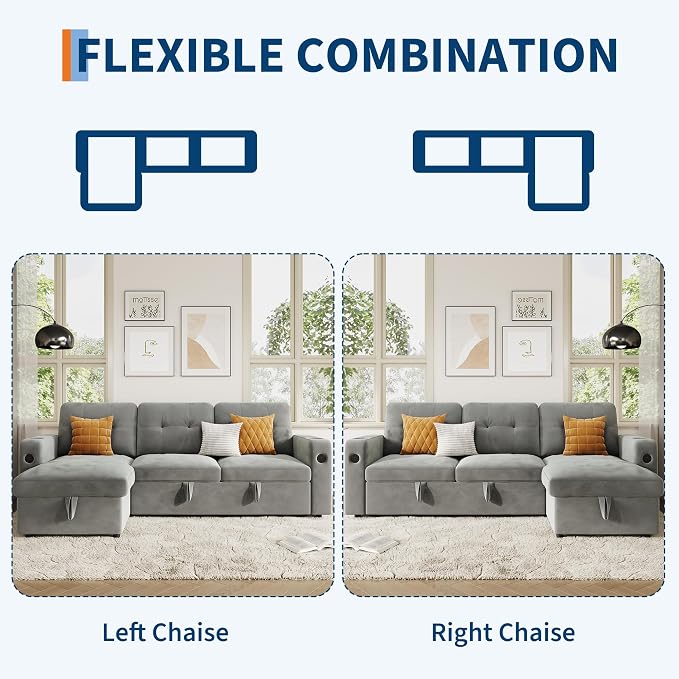 GarveeHome 84 Inch Sleeper Sofa Couch, L-Shaped Sofa, Convertible Pull Out Sofa - Image 5