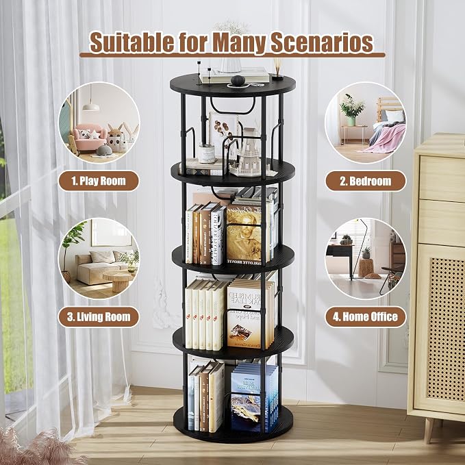 ALLSTAND Rotating Bookshelf, 4 Tier Spinning Bookshelf Tower, 360° Display - Image 7
