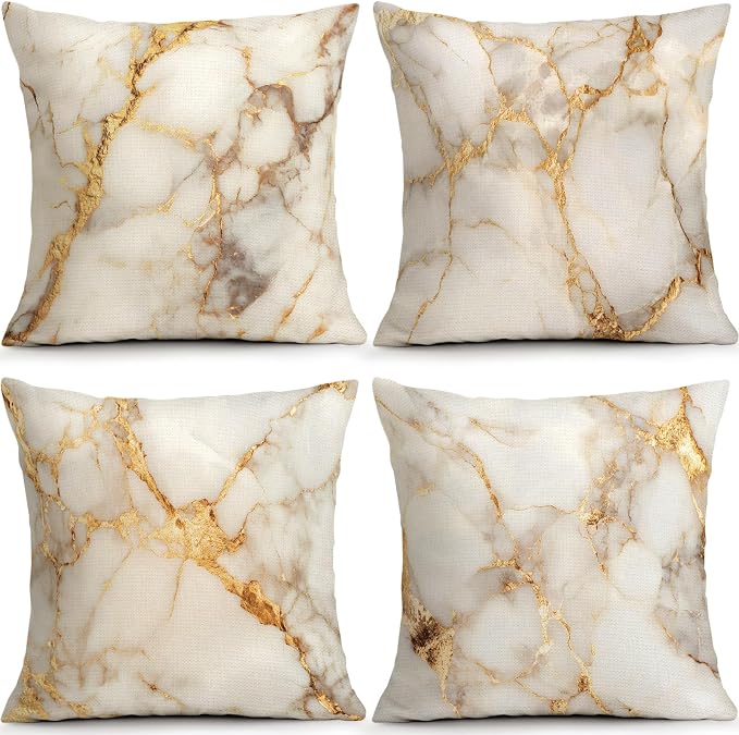 OBSEDE Gold Foil Marble Decorative Throw Pillow Covers 18 × 18 in, Couch by OBSEDE