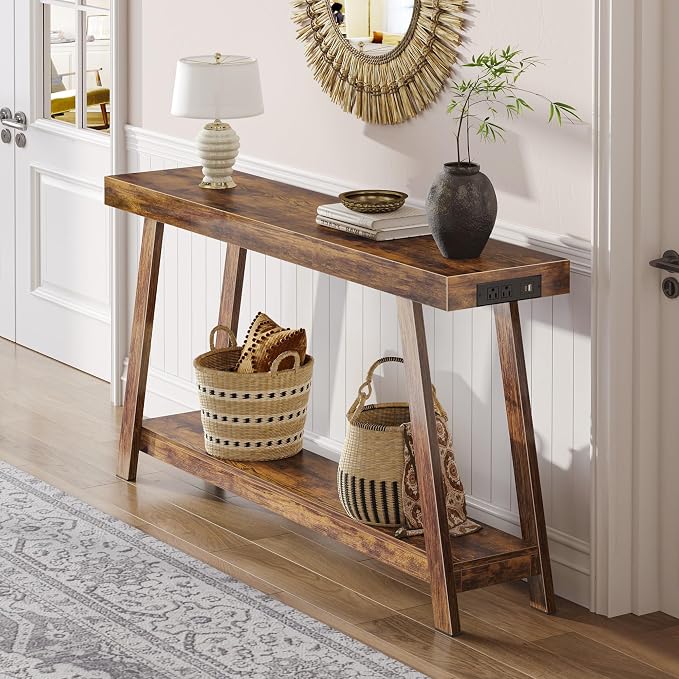 Huuger Console Table with Charging Station, USB-C Port, 2 Tiers Entryway Table - Image 9