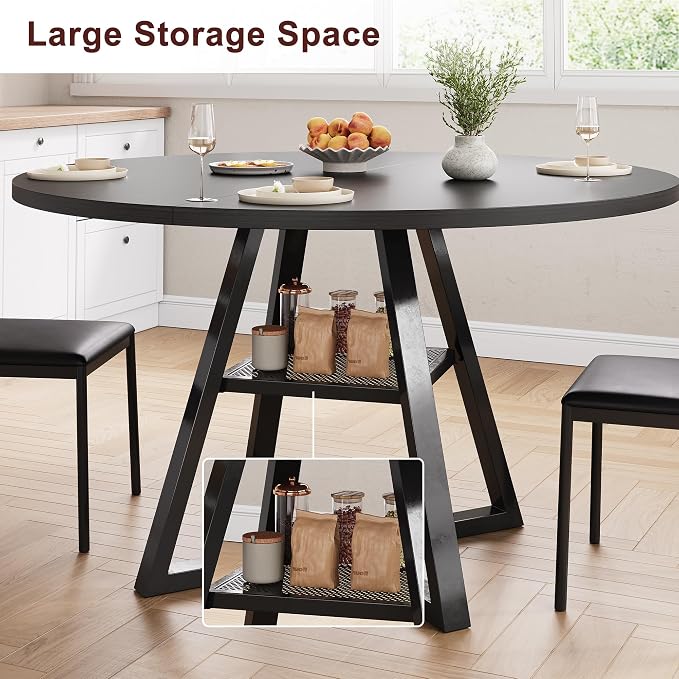 Jocoevol Round Dining Table for 4, Kitchen Dining Room Circle Dinner Pedestal - Image 4