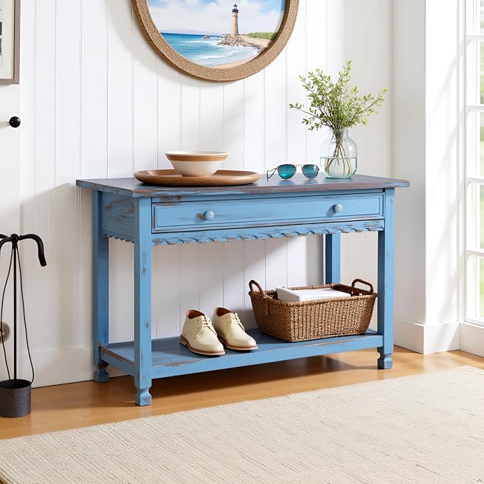 Alaterre Furniture Rustic Cottage Media Console Table, Antique Blue - Image 6