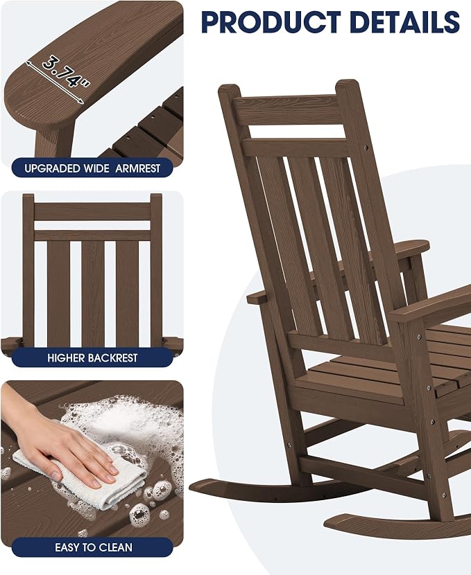 KINGYES Oversized Outdoor Rocking Chair, All-Weather Patio Rocking Chairs - Image 7