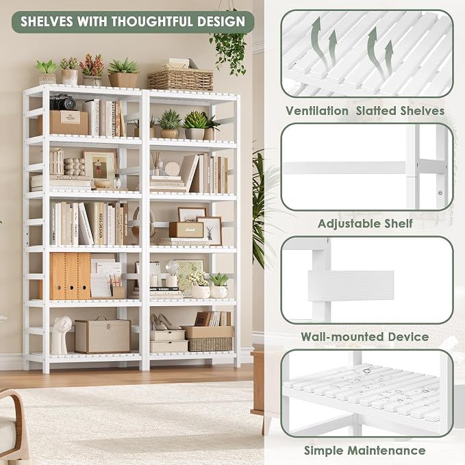 FOTOSOK 6-Tier Bamboo Shelf Set of 2, Bamboo Bookcase - Image 6