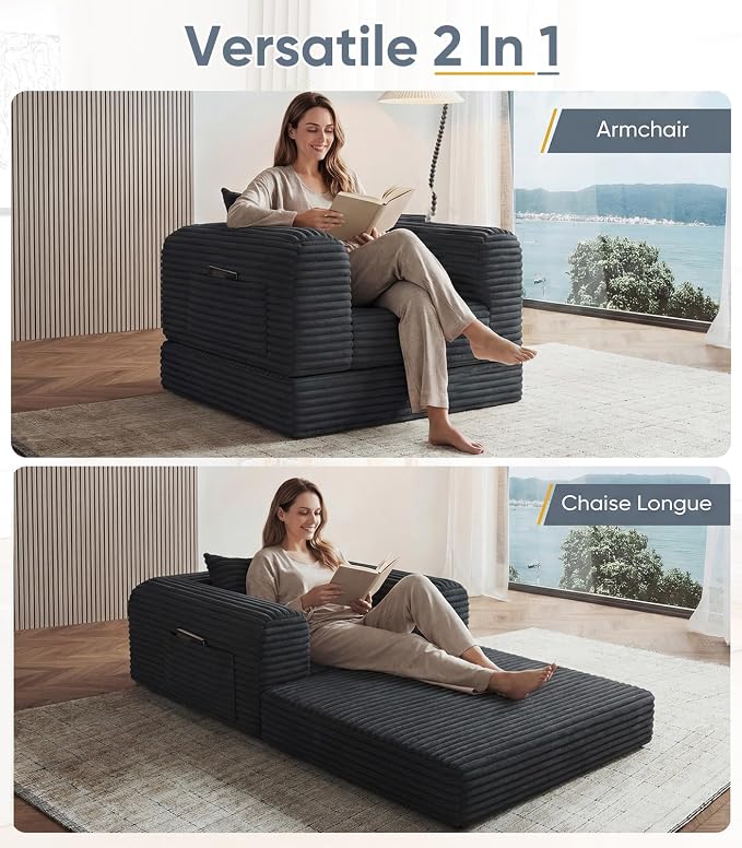 SYFERLORY Versatile 2 in1 Armchair Accent Chair Couch Convertible Boneless - Image 4