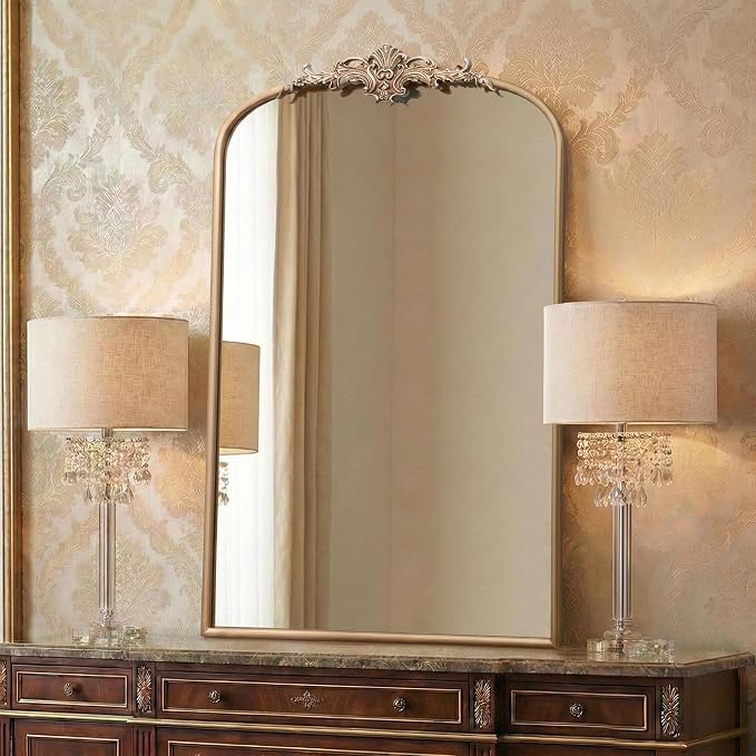 Besdomus Large Antique Wall Mirror: 24"x36" French Arched Champagne Gold - Image 6
