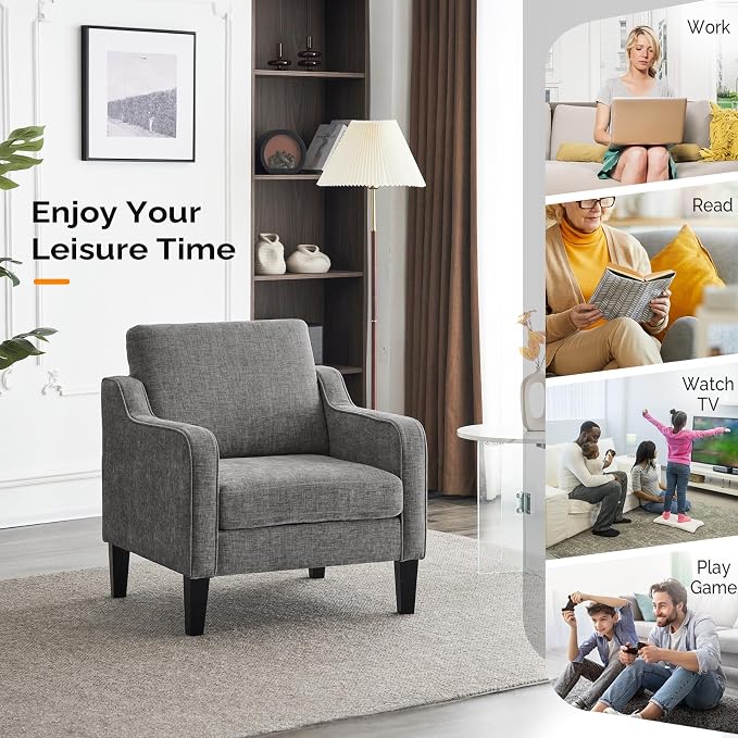 VINGLI Accent Chairs Set of 2 for Living Room, Light Grey Mid Century Modern - Image 8