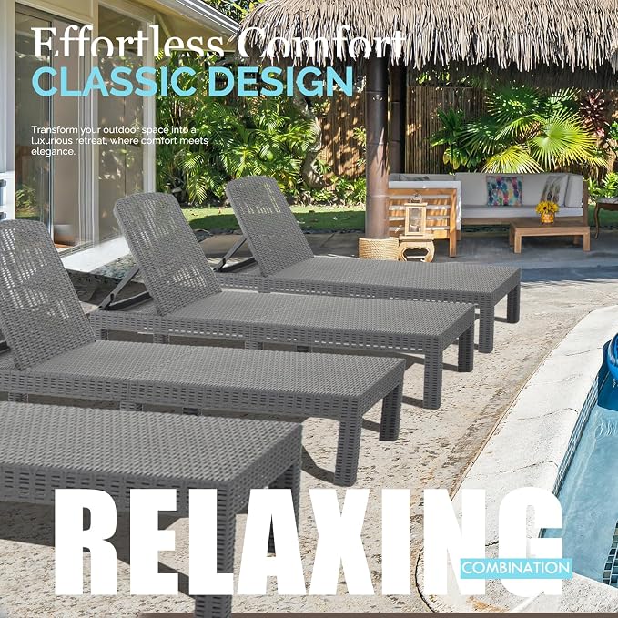 DIMAR GARDEN Outdoor Chaise Lounge, Resin Pool Lounge Chair Waterproof Recliner - Image 7