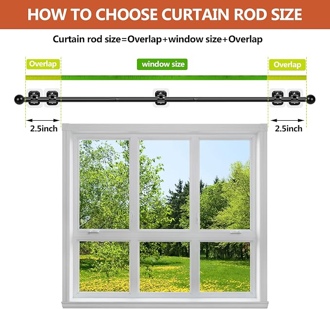 Curtain Rods No Drilling for Windows 48 to 84-96 Inch, 5/8 Inch Diameter Drapey - Image 6