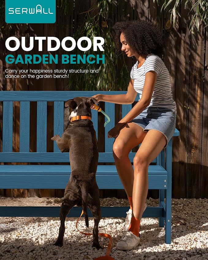 SERWALL HDPE Outdoor Benches Weatherproof, 2-Person Garden Bench - Image 7
