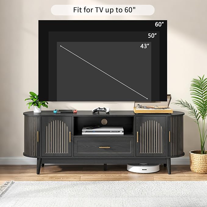 63" Fluted TV Stand for Tvs up to 70", Mid-Century Modern Entertainment Center - Image 3