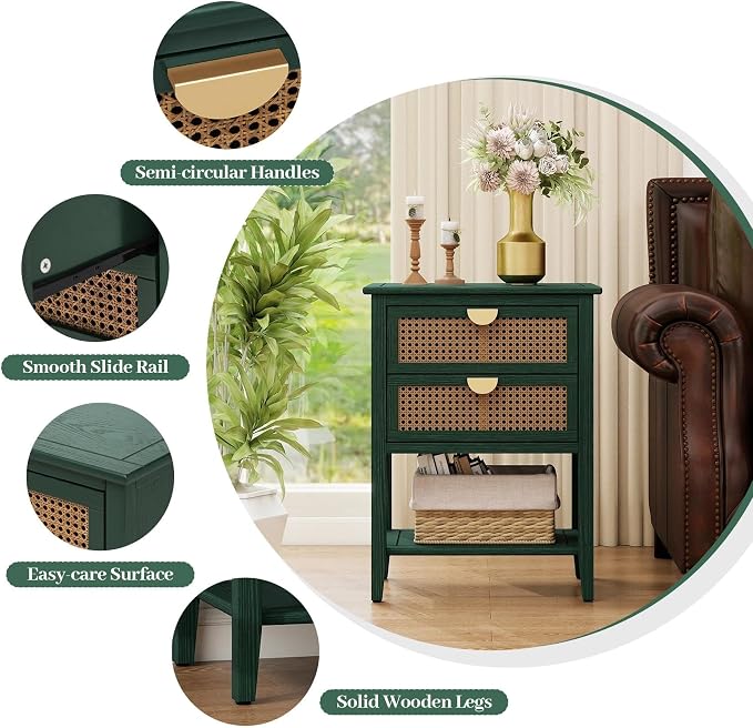 22" Green Coffee Side Tables, Boho Accent Storage Cabinets - Image 5