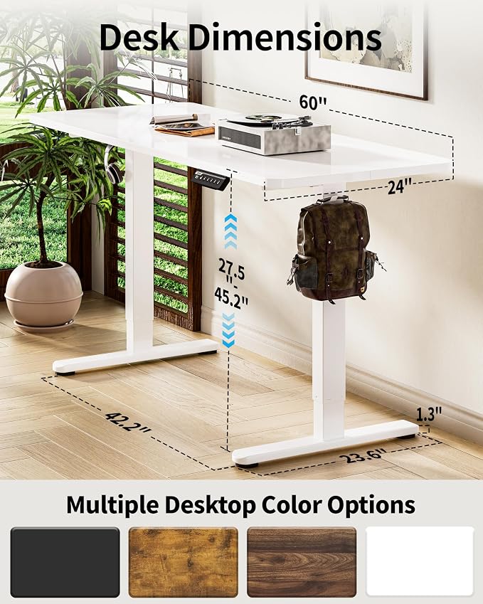 BIZUM Electric Standing Desk 60 x 24 Inch Computer Desk-Gaming Desk White Home - Image 3