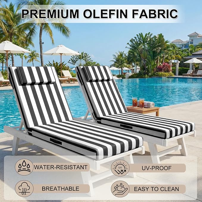 Outdoor Chaise Lounge Cushions, 71x21 Inch Olefin Water & Fade Resistant Pool - Image 6