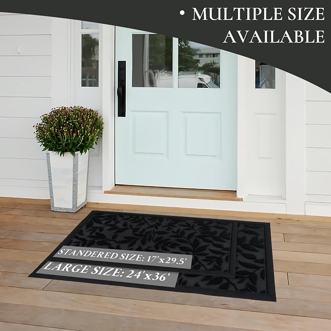 Black Leaves Outdoor Indoor Entrance Doormats, Absorbent Durable Heavy Duty - Image 9