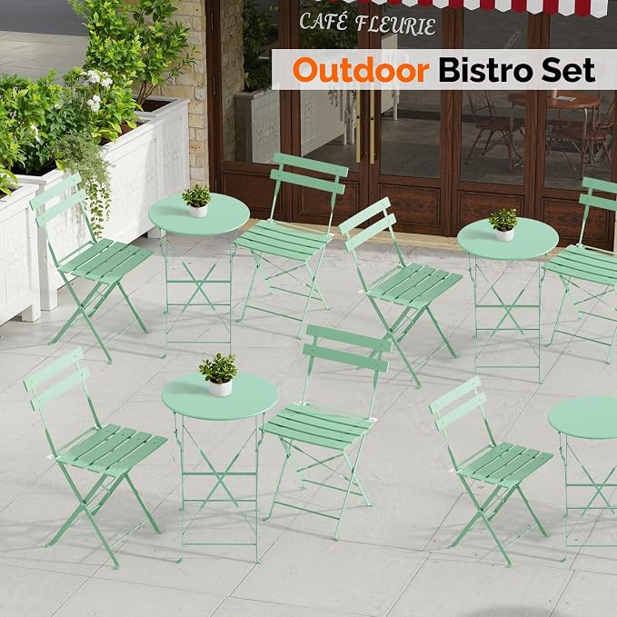 VINGLI Outdoor Folding Bistro Table and Chairs Set of 2, 3-Piece Bistro Set - Image 7
