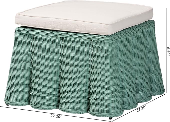 Bali & pari Palm Bohemian Seafoam Green Scallop Rattan Ottoman - Image 3