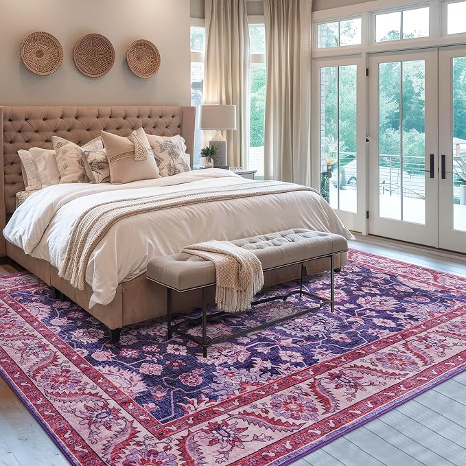 Area Rug for Living Room, 8x10 Area Rugs Washable, Retro Floral Non-Slip Carpet - Image 7