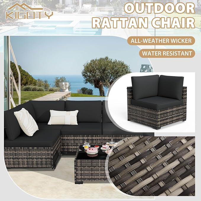 KIGOTY 7-Piece Patio Furniture Set, All-Weather PE Rattan Outdoor Sectional Sofa - Image 6