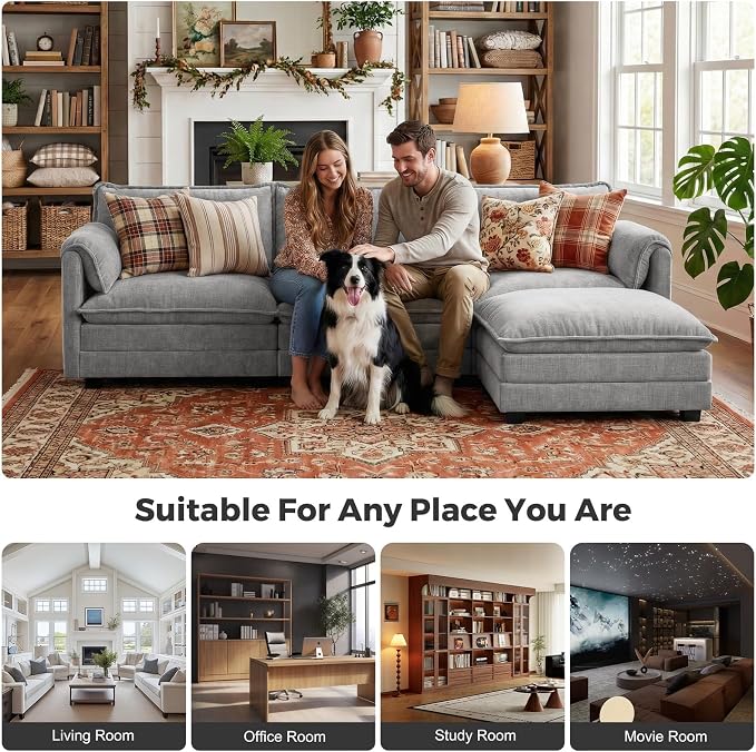 ELUCHANG 116" Modular Sectional Sofa, Comfy Cloud Couch, L Shaped Deep Seat - Image 3