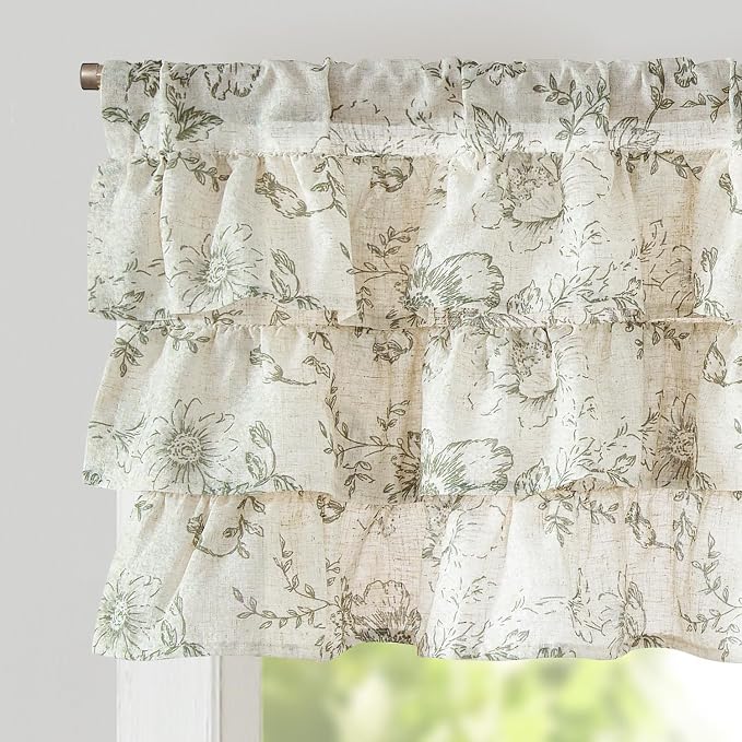 jinchan Ruffled Floral Valance Linen Shabby Chic Small Window Curtain 18 Inch by JINCHAN