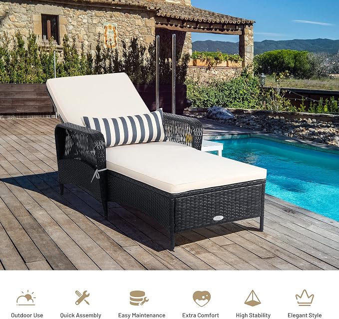 COSTWAY PE Rattan Chaise Lounge Chair, 6 Gear Adjustable Recliner - Image 3
