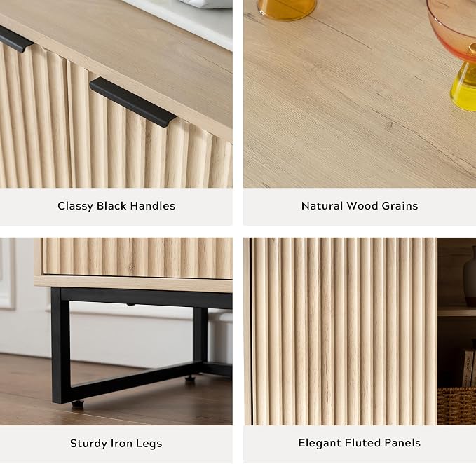 EYYTHUNG Fluted Storage Cabinet Set of 3, Sideboard Buffet Cabinet Modern - Image 6