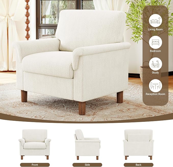 Mid Century Modern Accent Chair, Chenille Comfy Living Room Arm Chairs - Image 9