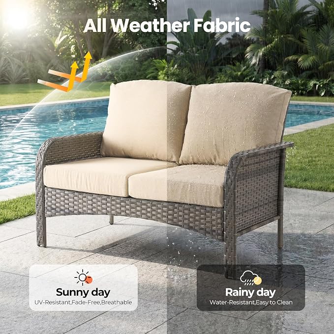 5 Pieces Wicker Patio Furniture Set, High Back Swivel Rocker Chairs Outdoor - Image 7