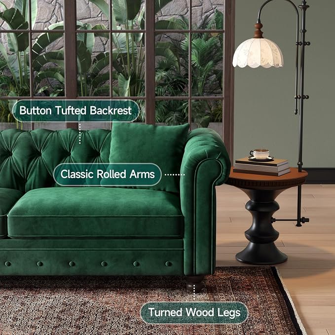 ONBRILL 82 Inch Chesterfield Sofa, 23 Inch Deep Seat Velvet Couch - Image 4