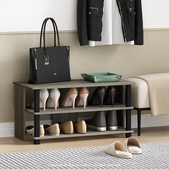 Furinno Sully 3-Tier Stand for TV up to 40, French Oak Grey/Black - Image 2