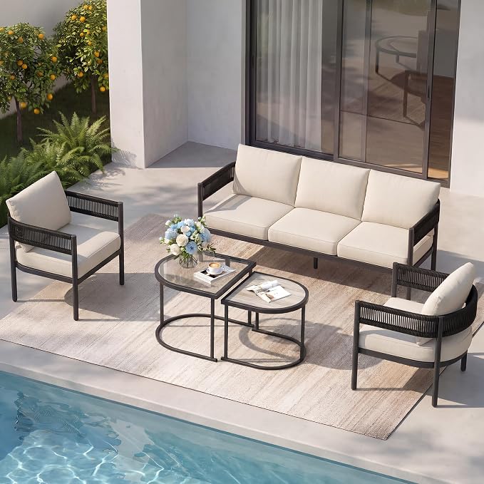 Grand patio 5-Piece Outdoor Furniture Set, 5 Seats Wicker Sofa Conversation Set by GrandPatio