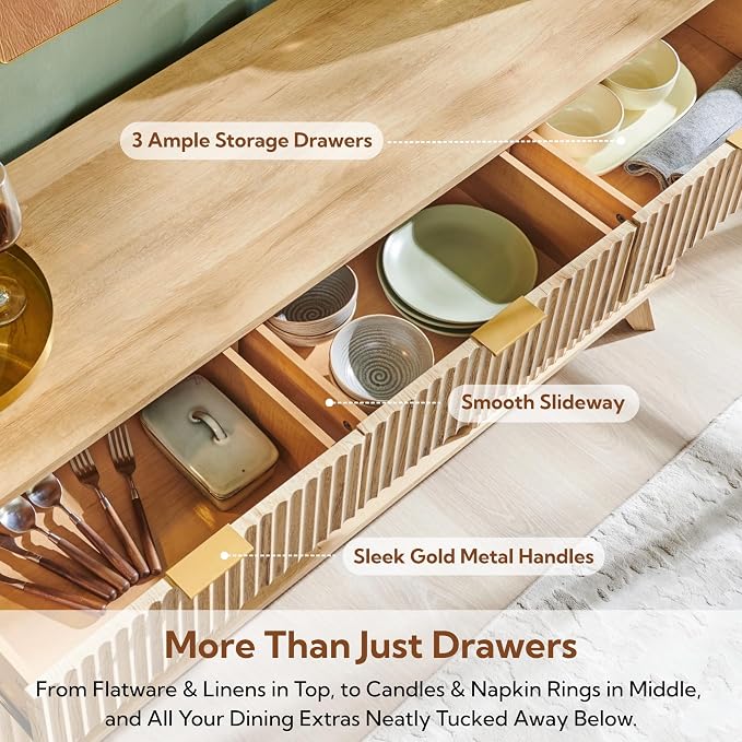 OKD Fluted Wine Bar Cabinet, 3 Drawers, 4 Glass Holders & 12 Wine Racks - Image 3