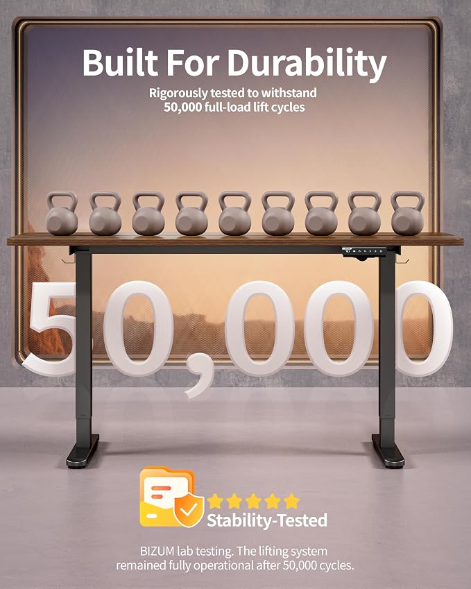 BIZUM Electric Standing Desk 60 x 24 Inch Computer Desk-Gaming Desk Dark Walnut - Image 8