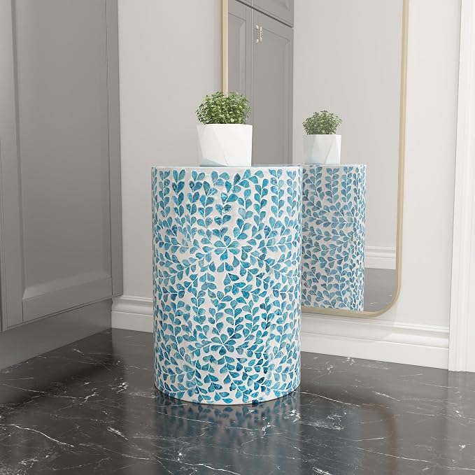 PEMAR Mother of Pearl Inlaid Cylinder Drum End Table Nacre Capiz Shell Side - Image 10
