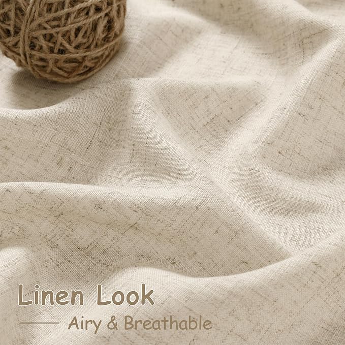 Extra Long Curtain 38x108 inches Long 2 Panels Set Back Tab Beige Linen Drapes - Image 5